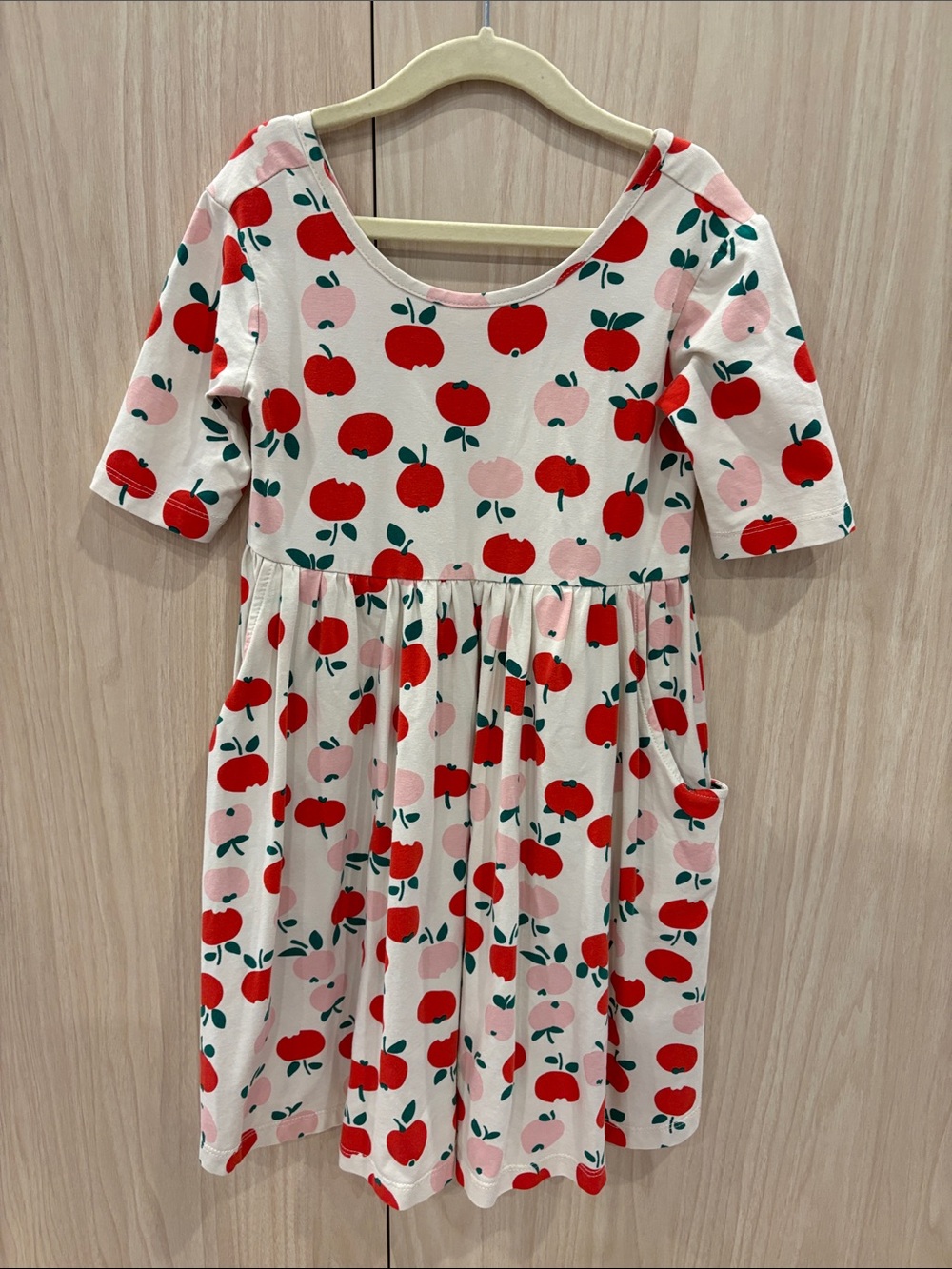 Hanna Andersson Cream Dress with Red and Pink Apple Print